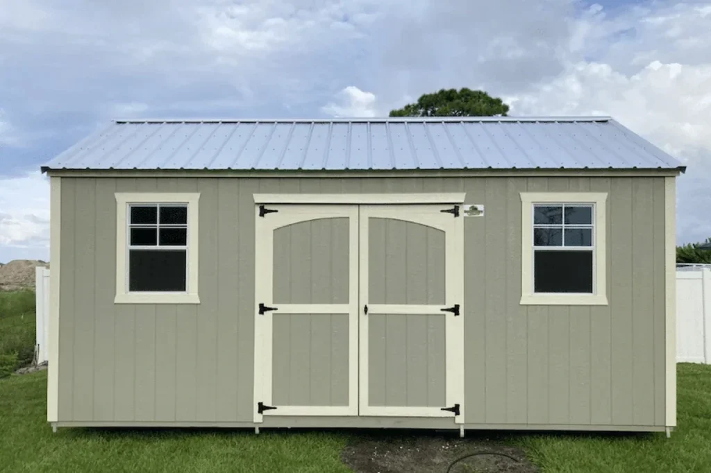 Storage shed installation requiring a Florida shed permit and site plan approval.