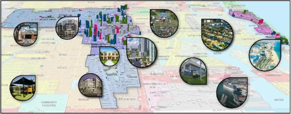 Fort Lauderdale zoning and land use map illustrating development areas relevant to site plan approvals.