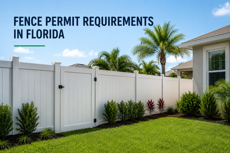 Fence permit Florida site plan showing property boundaries, fence layout, setbacks, and existing structures.