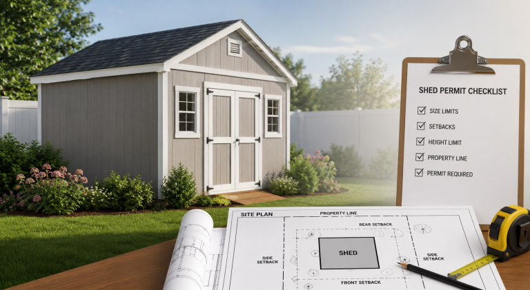 Site plan for a shed permit in Florida showing property lines, setback distances, and a backyard storage shed.