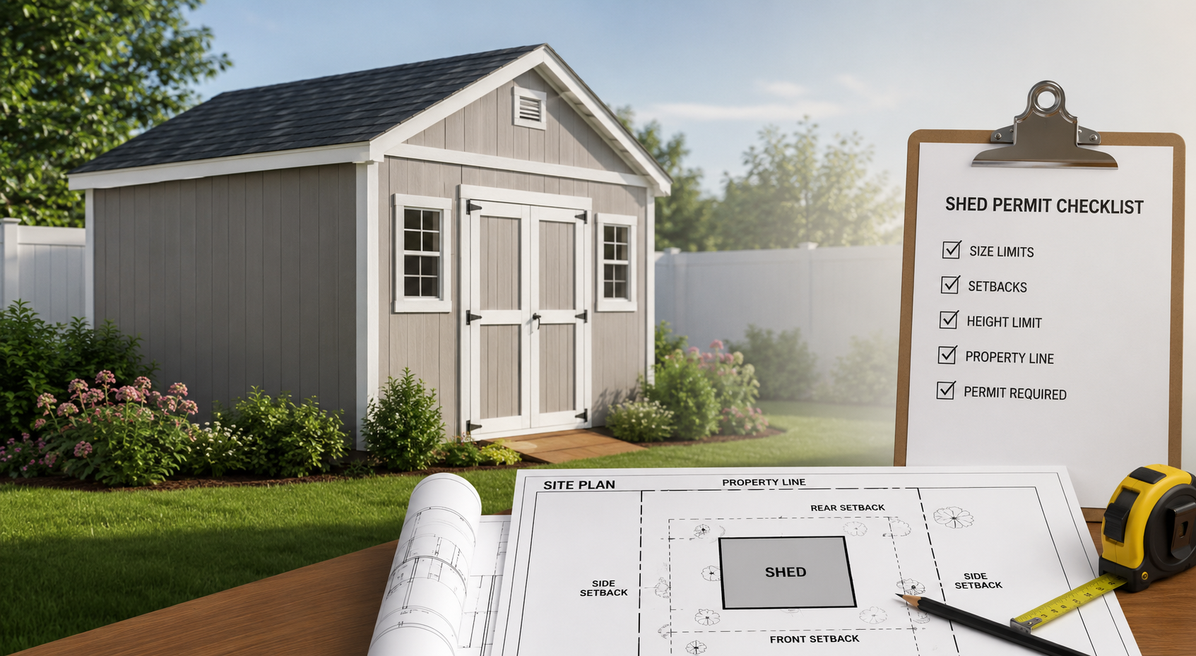 Site plan for a shed permit in Florida showing property lines, setback distances, and a backyard storage shed.