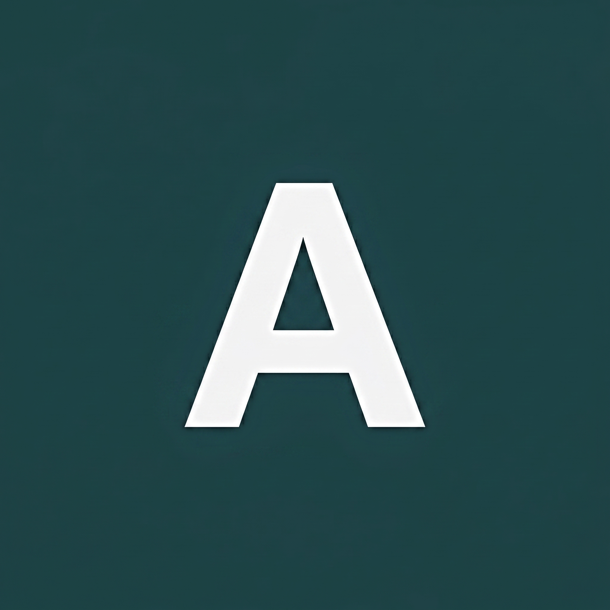 Large white letter A on a dark teal background.