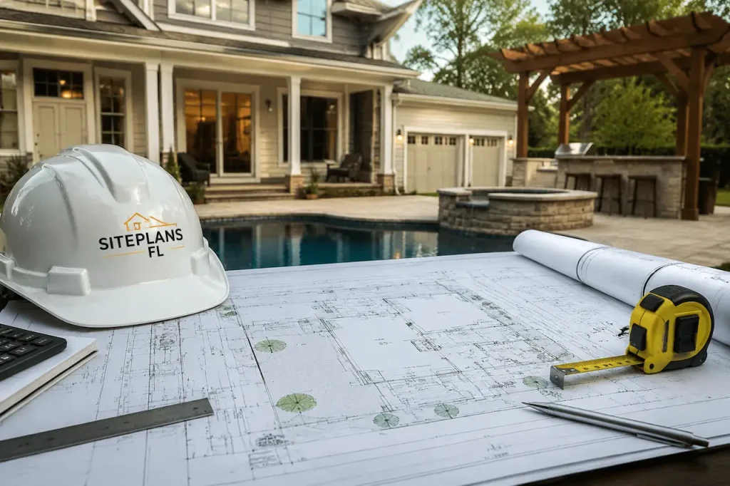 Florida homeowner permit planning with architectural site plans for pool, garage, deck, and home improvement projects