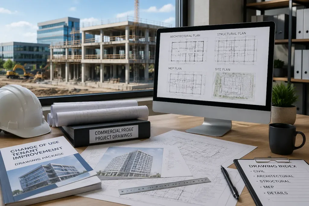 Commercial permit drawing coordination for a Florida tenant improvement and change-of-use project