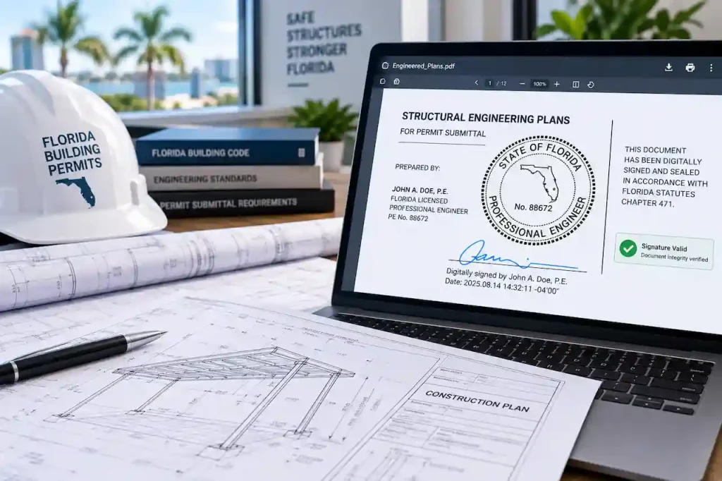 Digitally signed and sealed engineering documents prepared by a Florida licensed professional engineer
