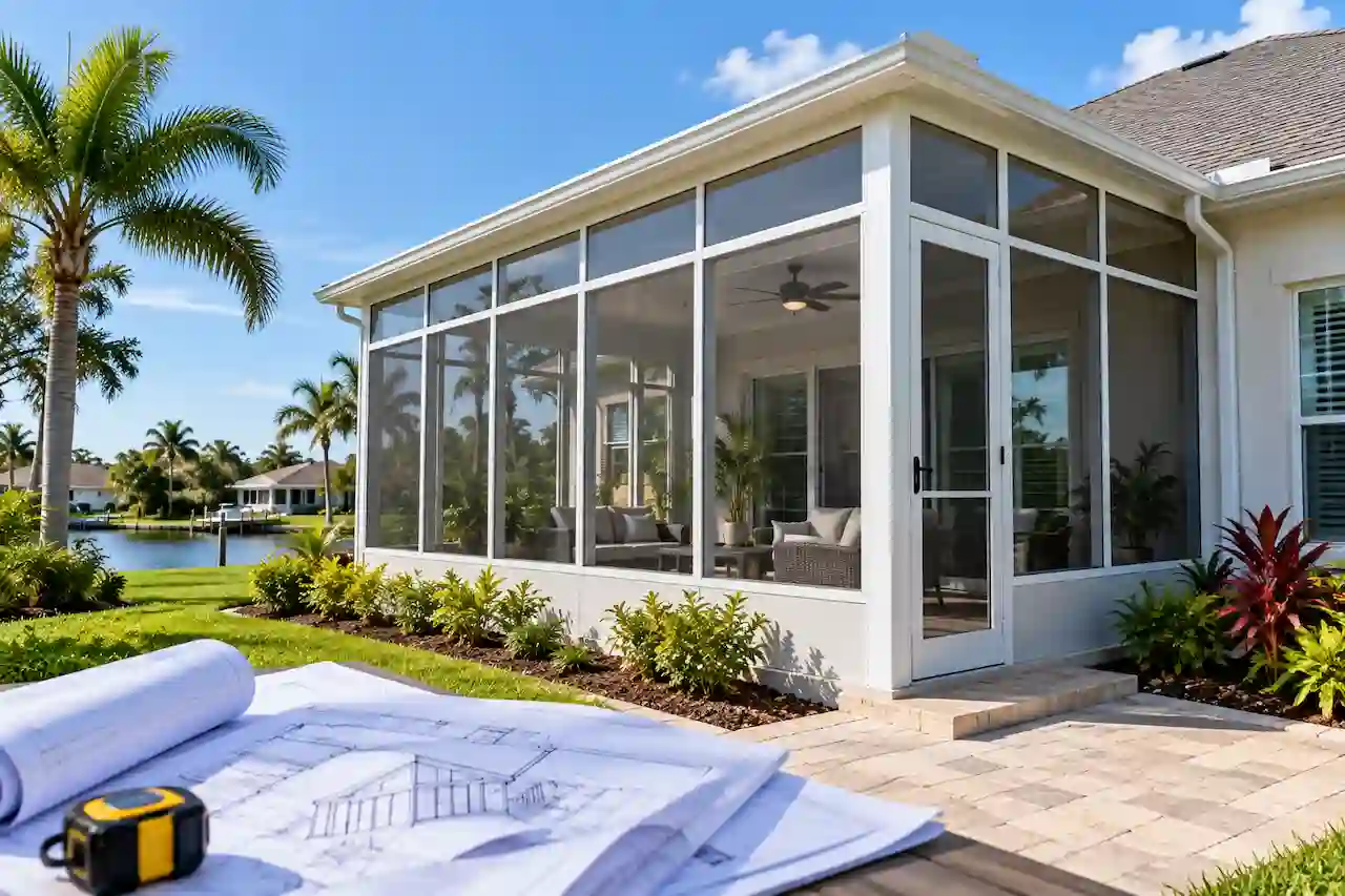 Florida sunroom and enclosed porch addition on a residential home