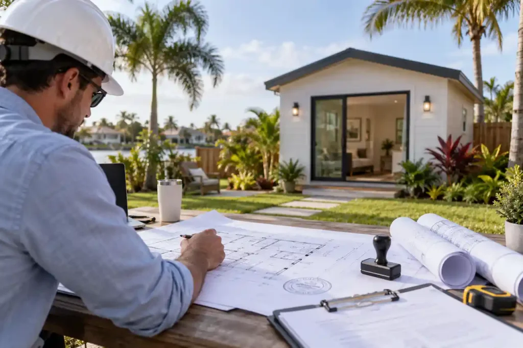 Engineer reviewing Florida ADU plans for PE stamp requirements