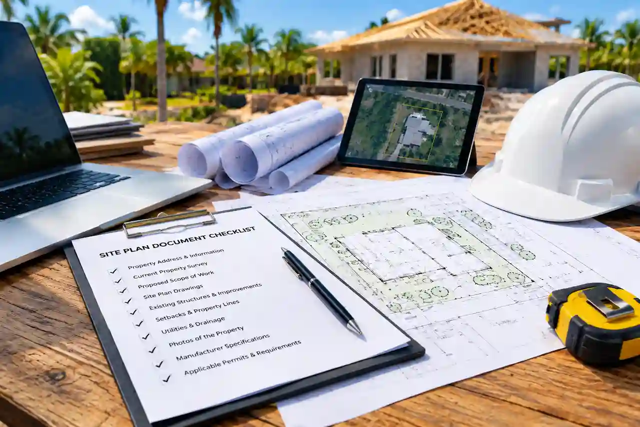 Florida contractor site plan document checklist with construction plans and site documents