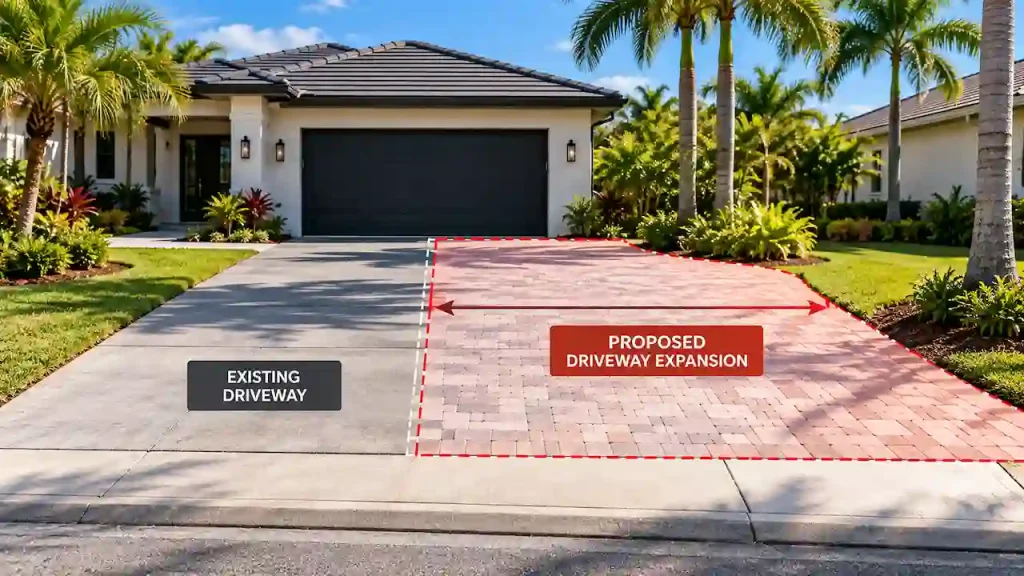 Florida driveway expansion showing an existing driveway and proposed widened driveway area