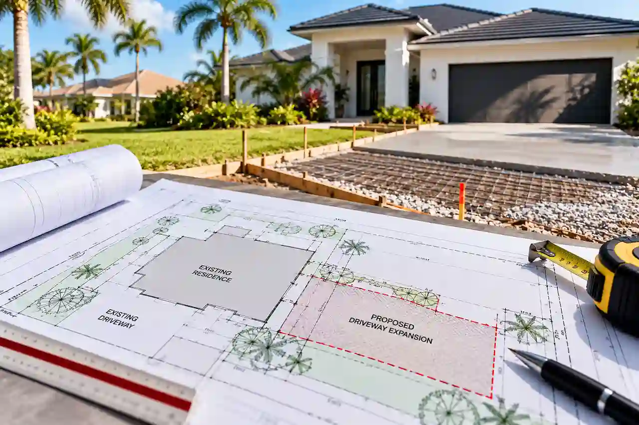 Driveway expansion permit Florida site plan showing existing driveway and proposed expansion