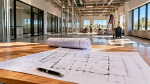 Florida commercial tenant improvement permit plans showing architectural drawings and renovation work