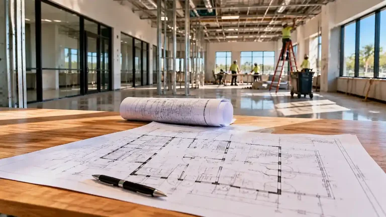 Florida commercial tenant improvement permit plans showing architectural drawings and renovation work