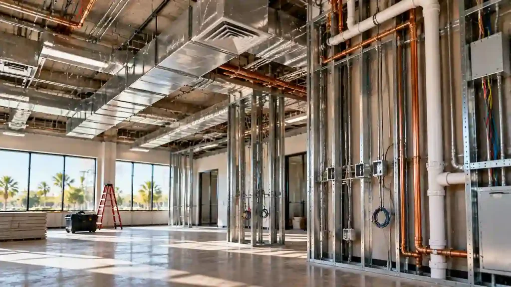 Electrical plumbing and HVAC plans for commercial tenant improvements during Florida renovation project