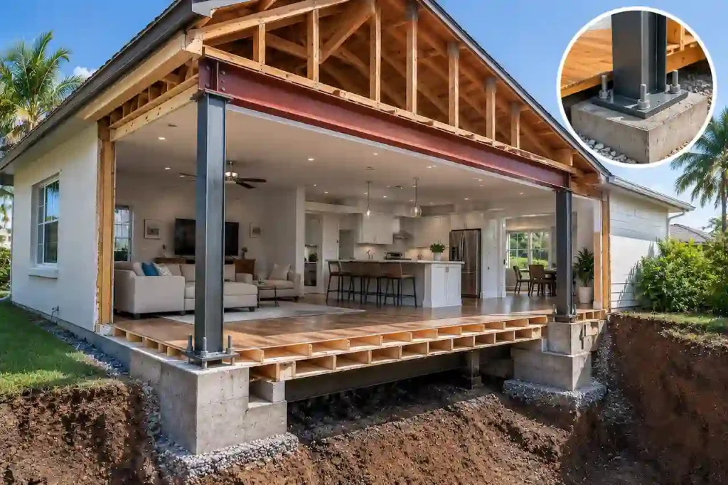 Florida load bearing wall removal permit plans showing detailed structural drawings and renovation requirements for safe wall removal approval.